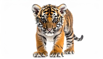 Obraz premium A tiger cub, front view, isolated on white