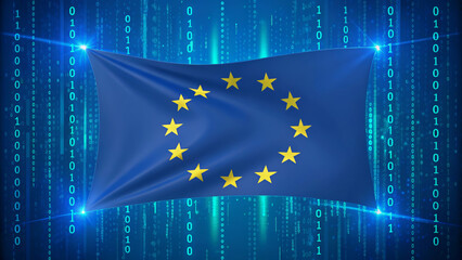 Digital flag with golden stars represents sovereignty and unity in technology and data protection concept