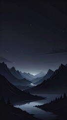 A serene, night-time mountain landscape with a winding river