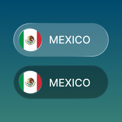 mexico Flag button with liquid glass style design