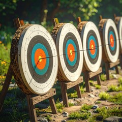 Archery targets in a sunlit outdoor setting