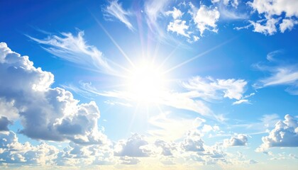 A vibrant sky filled with clouds and a bright sun