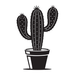 Cactus Silhouette Vector Illustration in Pot