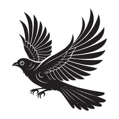 Flying Bird Silhouette Vector – Elegant Black Bird with Open Wings Illustration