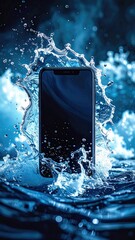 Smartphone submerged in splashing water