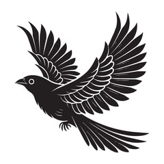 Flying Bird Silhouette Vector – Elegant Black Bird with Open Wings Illustration