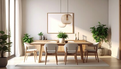 Bright, minimalist dining room with warm tones