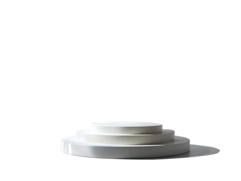 Minimalist white threetiered round podium for product display, isolated on transparent background stage for showcasing products