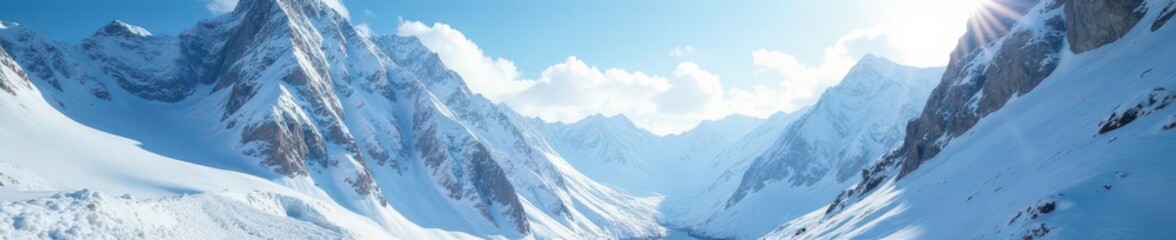 Fototapeta premium Avalanche roars down snow-covered mountain, ice and snow cascading , rocks, power