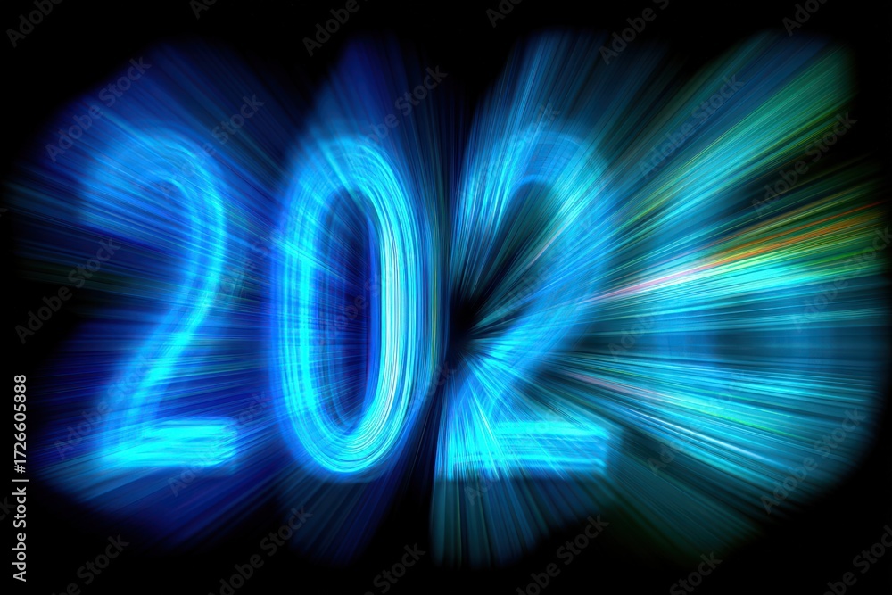 Aufkleber illuminated digital numbers representing the new year transition with bright blue lines and a dynami
