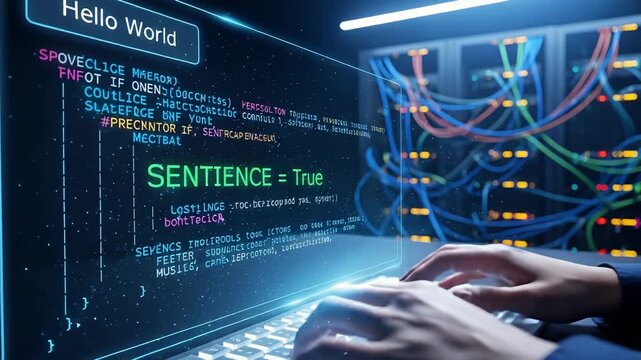 Artificial Intelligence Awakening: Sentience Detected in Server Room - Powered by Adobe