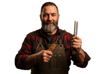 Woodworking Craftsman Holding Chisels Woodworker at Work Portrait Carpentry Professional Fine Artistry Wood Carving Tool Making Hobby Expertise