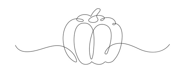 Pumpkin. Continuous line drawing. Vegetable border frame doodle.