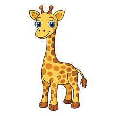 Obraz premium Friendly giraffe cartoon character with a big smile and playful appearance is standing