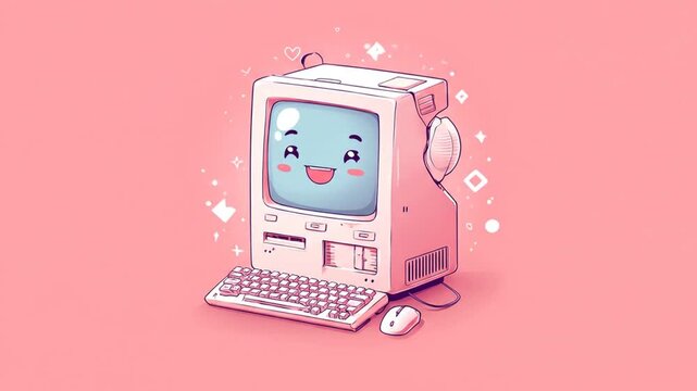 Cute retro computer illustration