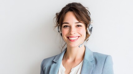 Confident Podcaster Woman with Headset on White Background