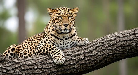 Fototapeta premium Leopard Resting on Branch. (1)