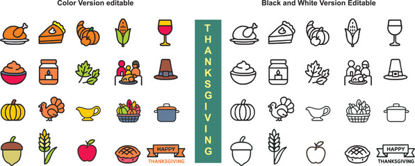 Thanksgiving Icons Set ? Colo...