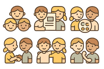 Cute cartoon characters engaged in teamwork and collaboration activities