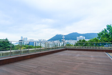 Rooftop in korea,city view korea,nice day and blue sky.