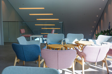 Empty Table and chair in Korean restaurant or minimal cafe style ,the interior scenery of a cafe.