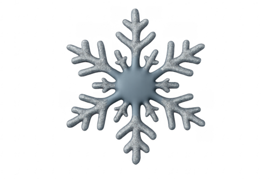 Silver glitter snowflake decoration on transparent background