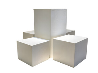 Geometric white cubes isolated on transparent background, a modern display for product showcase and presentation