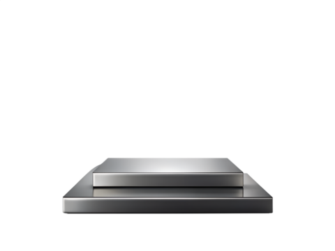 Shiny metallic square podium isolated on transparent background for product display and presentation platform