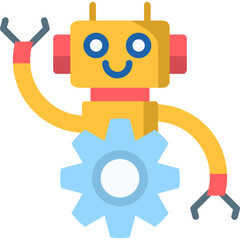 Flat Filled Robotic Process Automation Icon with Happy Robot and Gear