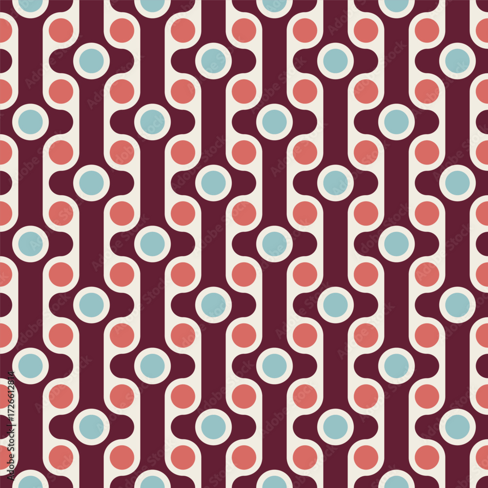 Poster retro geometric rounded shape arrangement seamless pattern design in red and beige