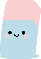 Adorable blue and pink eraser character with a cheerful smiling face, a simple and cute cartoon illustration for school and educational concepts
