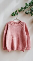 Dusty rose knit sweater, child's size, on hanger