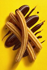 Crispy churros drizzled with dark chocolate