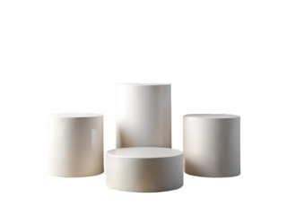 Four elegant cylindrical podiums isolated on transparent background, perfect for product presentation or display showcase