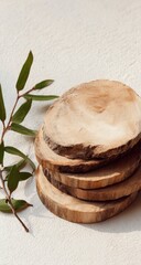 Stacked wooden discs with greenery