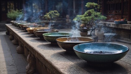 Incense burners in a temple courtyard