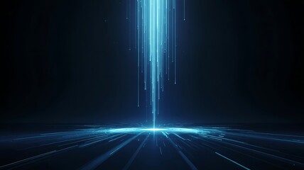 Abstract blue light streaks emanating from above and spreading across floor