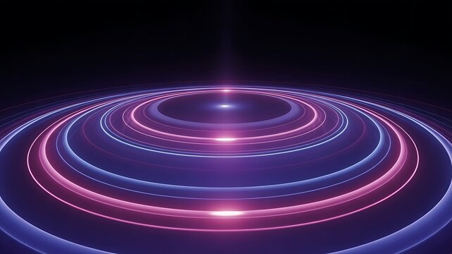 Abstract concentric circles with pink and blue lights in a dark background
