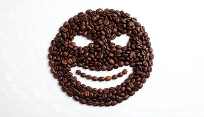 A smiling face made of coffee beans on a white background