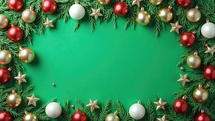 Christmas Frame Decoration: Ornaments, Stars and Fir Branches