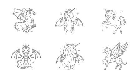 Fototapeta premium Fantasy Creatures Collection of Mythical Beasts and Unicorn Designs for Enchanting Projects