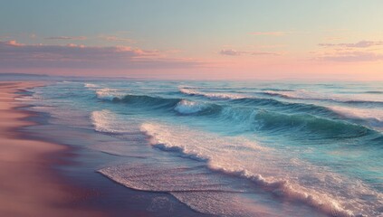 Fototapeta premium Pastel beach sunset with waves