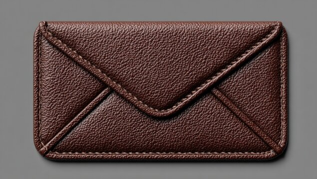 Close-up of a brown leather wallet shaped like an envelope