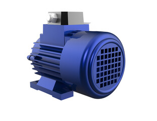 Detailed 3D Render of Blue Industrial AC Induction Electric Motor with Start Capacitor - High...