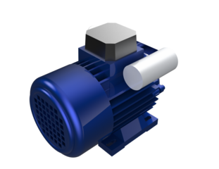 Detailed 3D Render of Blue Industrial AC Induction Electric Motor with Start Capacitor - High Definition PNG Transparent Background for Electrical Engineering and Manufacturing Power Machinery.