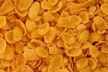 Corn flakes background and texture. Top view cornflake box for morning breakfast