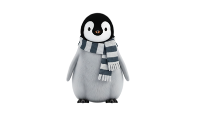 Cute cartoon penguin with striped scarf on black background
