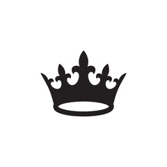 A simple, black silhouette of a royal crown with fleur-de-lis details, isolated against a white background.