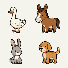 Farm animals group with goose donkey rabbit and puppy