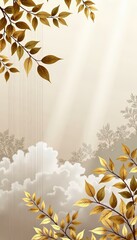 Autumn Leaves and Clouds Vertical Background Elegant Design